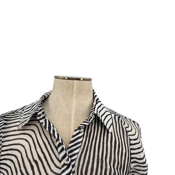 Tanya Taylor Shirt Top Blouse Button Down Ruched Zebra Print Silk Size 2 - Picture 2 of 13